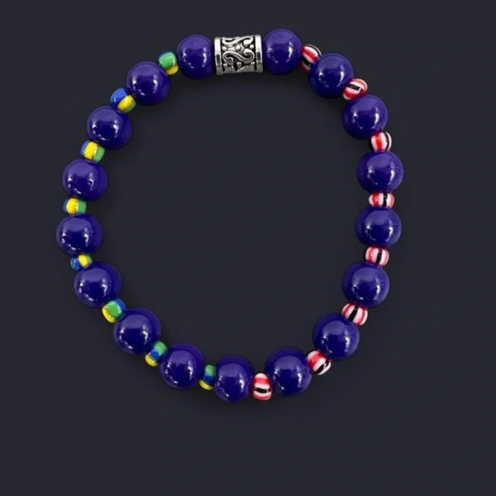 Midnight Striped Glass Bead Bracelet